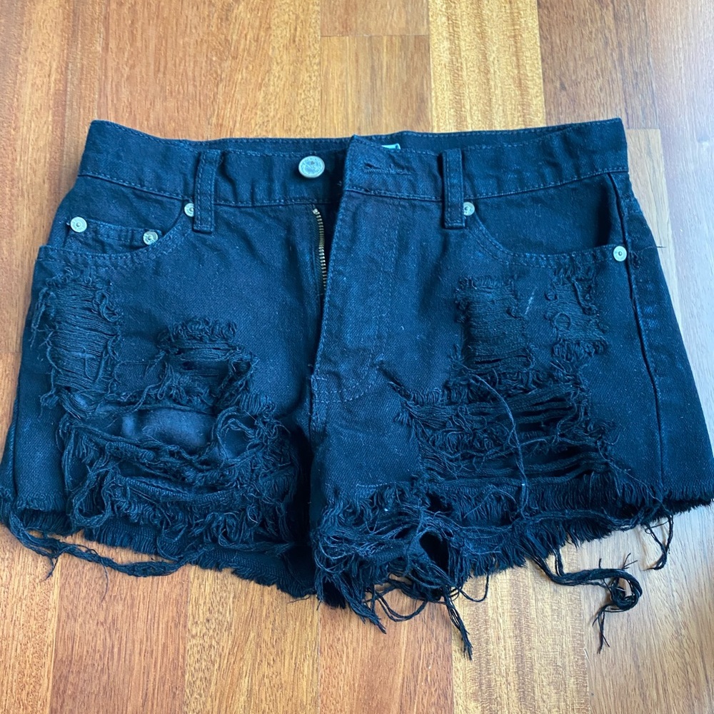 Black ripped jean shorts
